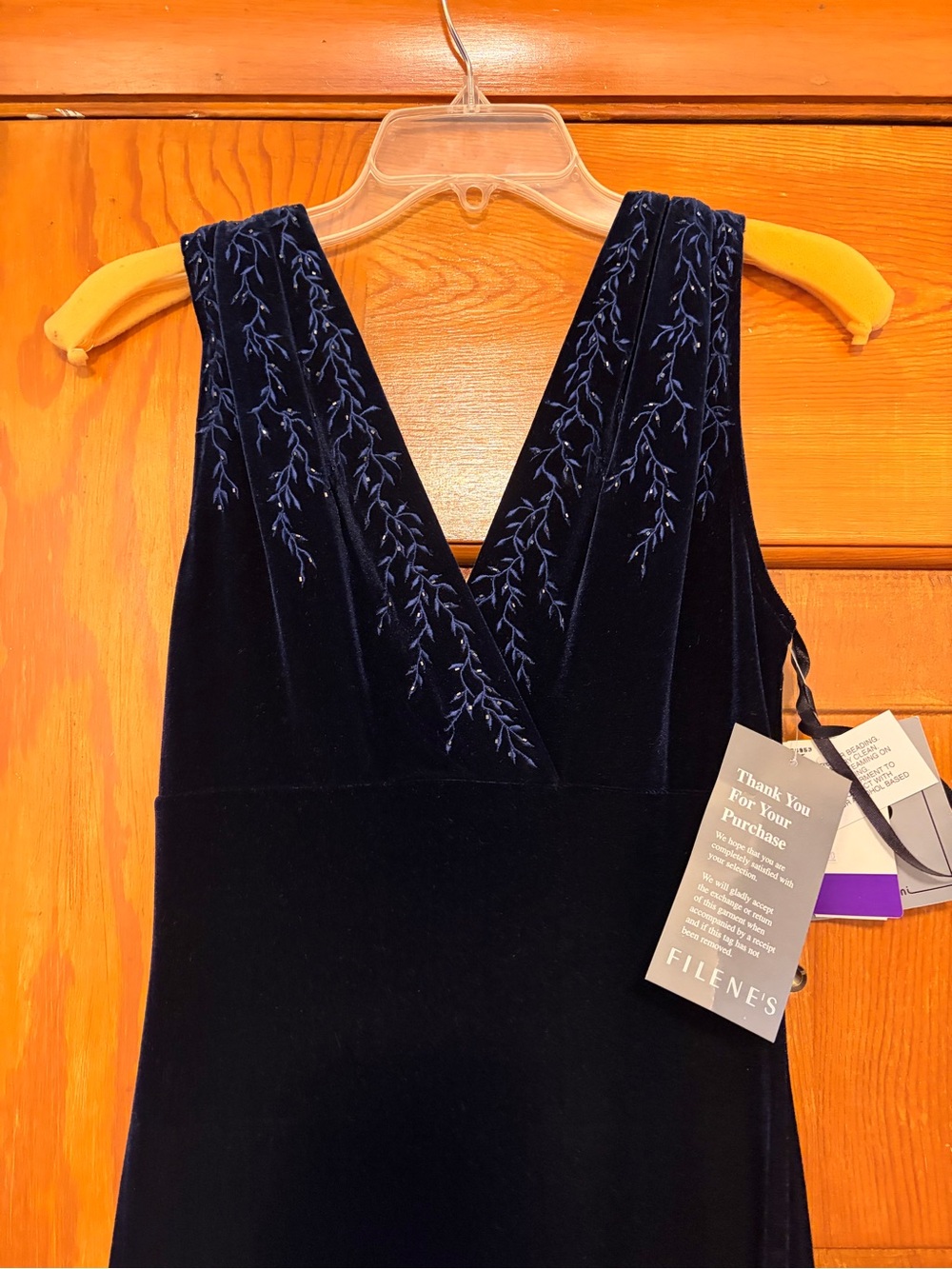 Strapless Navy Velvet Evening Dress with Elegantly Embroidered V-Neck